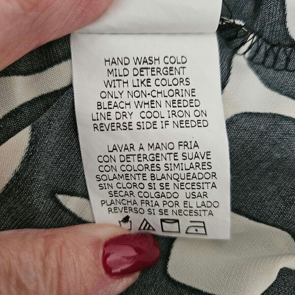 Tiana B Black Beige Dress Sz L Geo Design Black Borders Scoop Neck Short Sleeve - Picture 8 of 8